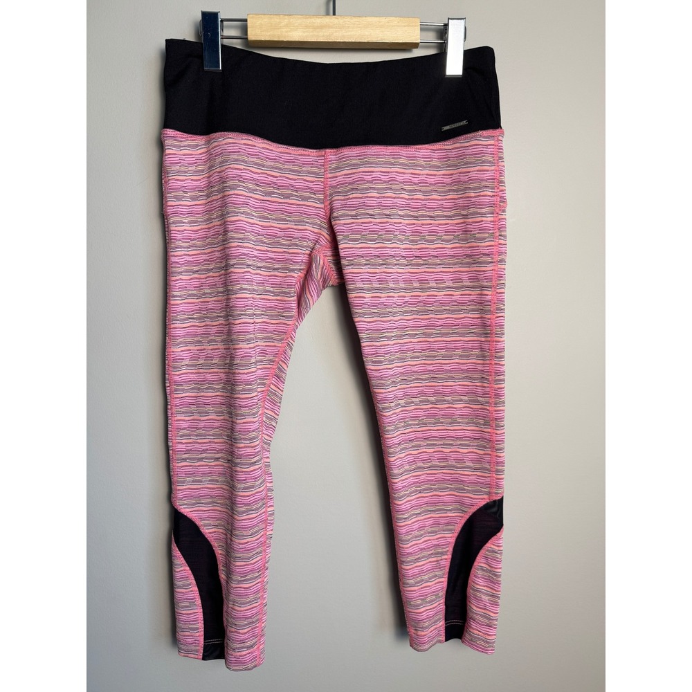 Mondetta Pink Striped Athletic Crop Leggings Medium Active Yoga‎ Gym Barbiecore